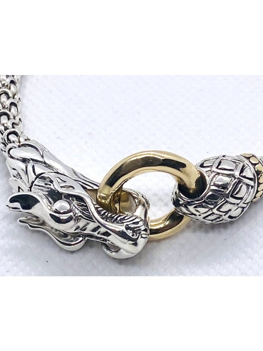 John Hardy 925 Sterling Silver 18k Yellow Gold Naga Dragon Bracelet Size 6.75"